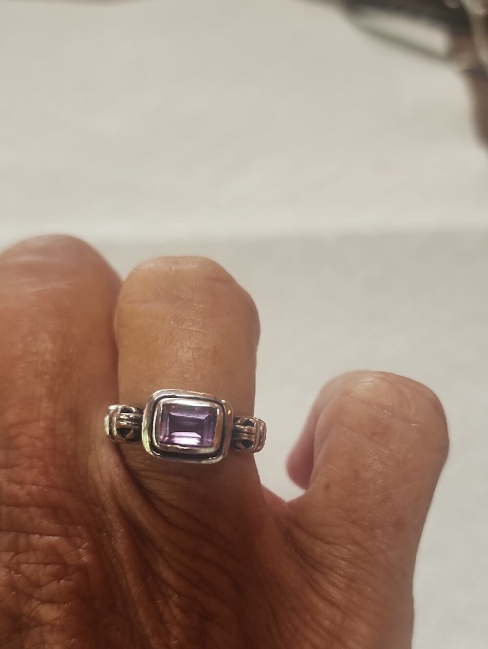 Misty Morning" model by Silpada, featuring a rectangular amethyst stone Sz8 - Picture 4 of 4